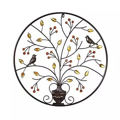 Iron Wall Sculptures - Metal Round Wall Decor With Tree And Birds Art Brown • $79.59
