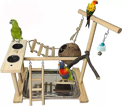 Parrots Playground Bird Play Stand Natural Wood Perch Gym Playpen Parakeet Nest • $46.99