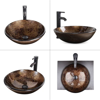 £67.99 • Buy Tempered Glass Basin Sink Vanity Bathroom Clockroom Countertop Wash Bowl W/ Tap