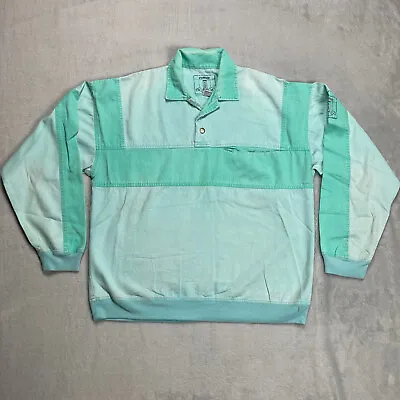 Vtg 1980s Gotcha Sea Green Denim Cotton Style Pullover Collared Pocket Shirt S • $29.99