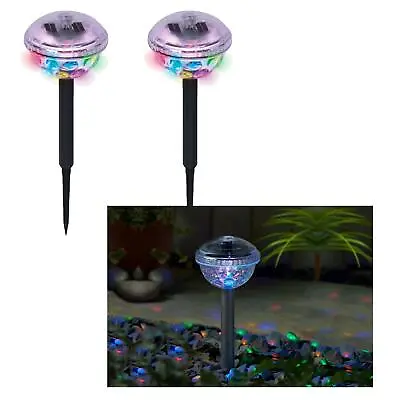 Pair Of Solar Disco Stake LED Multi-Colour Changing Lights Garden Patio Border • £15.95