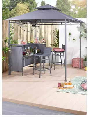 £435.99 • Buy Outdoor Grey Gazebo Bar Set With X2 Stools Chairs Shelving Storage