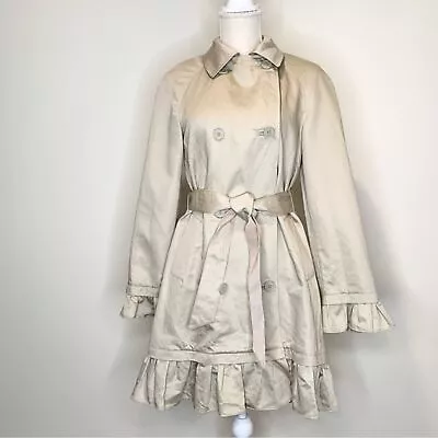 Love Moschino Ruffle Hem Sleeve Classic Trench Coat Cotton/Flax Blend 6 • $80