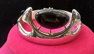 RARE Vintage Mexico Modernist Miguel Pineda Sterling Silver Onyx Hinged Bracelet • $184.99