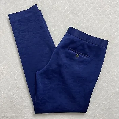 Paul Smith Trousers Mens Sz 46 Blue Jacquard Print Jersey Tailored Straight Leg • £4.99