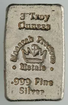 3 Oz .999 Fine Silver Monarch Precious Metals Poured Silver Bar • $129.99