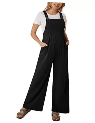  Maternity Overalls Wide Leg Jumpsuit Square Neck Sleeveless Bib Medium Black • $55.77