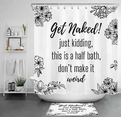 Fresh Flowers Funny Words Black White Shower Curtain Bathroom Accessories Set • $10.99
