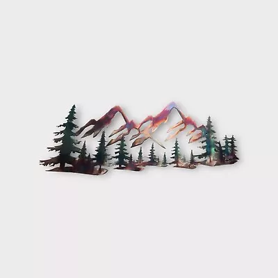 Tree & Mountain Scene - Metal Wall Art - Copper And Green 26  X 10 3/4  • $68.98