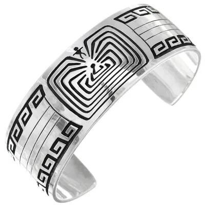 Navajo MAN IN THE MAZE BRACELET W KEYS OVERLAY Sterling Silver S7-8.5 C Peterson • $599