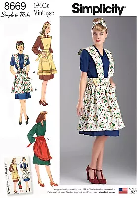 SIMPLICITY SEWING PATTERN 8669 MISSES 10-20 RETRO VINTAGE 40s FULL & HALF APRONS • $13