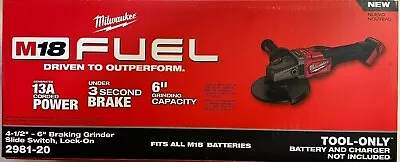 Milwaukee 2981-20 M18 Fuel 4 1/2- 6  Braking Grinder W Slide Switch NEW In Box • $181