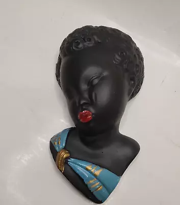 Young Black / African Woman With Blue Scarf Wall Mask/Plaque Chalkware Plaster • £14.48