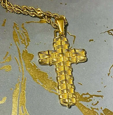 Men's 14k Gold Fill Religious Cross Jesus Nugget Pendant Rope Chain Necklace • $23.99