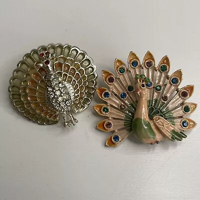 $39.99 • Buy Vintage Peacock Bird Brooch Pin Lot Rhinestone Enamel - One Signed Coro Estate