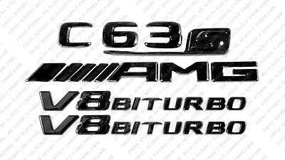 Set Gloss Black Emblems Badge Sticker For Mercedes-Benz C63s V8 Biturbo AMG W204 • $45.99