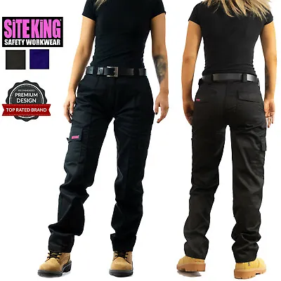 £20.95 • Buy Ladies Cargo Combat Work Trousers Size 6 To 26 In Black Or Navy By SITE KING 