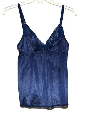 Maidenform Sweet Nothings Sheer Navy Blue Nylon Scalloped Lace Trim Cami Size 36 • $19.99