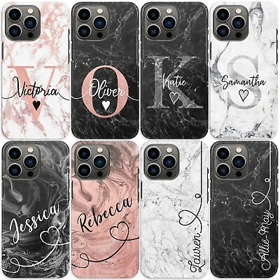Personalised Initial Phone Case For IPhone 14/13/12 Black Pink Marble Hard Cover • £4.99