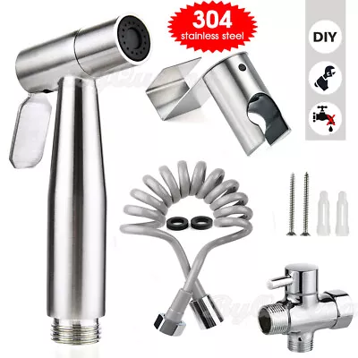 Handheld Douche Bidet Toilet Jet Spray Muslim Shattaf Shower Kit Stainless Steel • £16.93