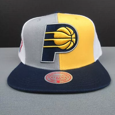 Indiana Pacers Hat Cap Snap Back Yellow Blue Logo Pinwheel Mitchell Ness NBA NWT • $19.99