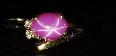 VIntage Pink Star Sapphire 2 Diamond 14k Yellow Gold Size 6 Ring Estate 3 Grams • $159.99