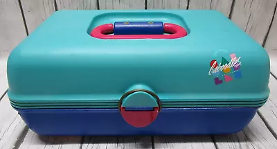 $29.95 • Buy Vintage Caboodle Teal & Pink Makeup Case Organize Sliding Tray Rectangle 2602