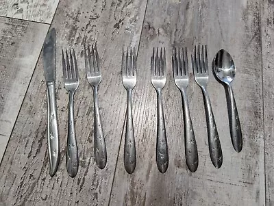 Vintage MCM 8 Pc Mar-Crest/Utica USA Atomic Starburst 5 Star Stainless Mix Lot • $15.99