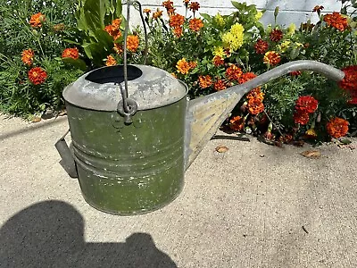 Unique Vintage Large Galvanized Heavy Duty Round Green Watering Can W/Long Spout • $49.99