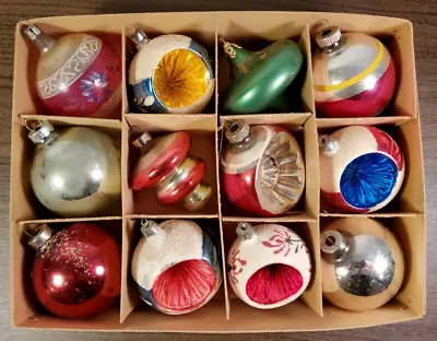 VTG Shiny Brite Mixed Brands Glass Christmas Tree Ornaments UFO Reflectors Mica • $39.99