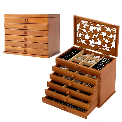 £39.95 • Buy Large Wooden Jewellery Boxes Storage Case 6 Drawers Cabinet Necklace Organizers