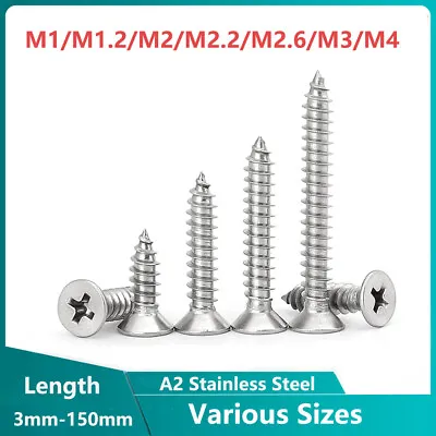 £1.60 • Buy M1-M4 Phillips Countersunk Self Tapping Wood Screws Chipboard A2 Stainless Steel
