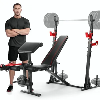 900LBS Olympic Weight Bench Adjustable Workout Bench With Barbell Squat Rack NEW • $209