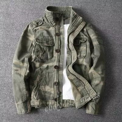 Mens Camouflage Combat Field Jackets Vintage Military Pockets   Army Coats • $55.70