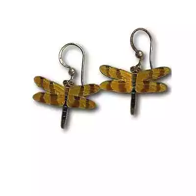 Vintage Dragonfly Dangle Drop Earrings Enamel 925 Sterling Silver Estate Jewelry • $49