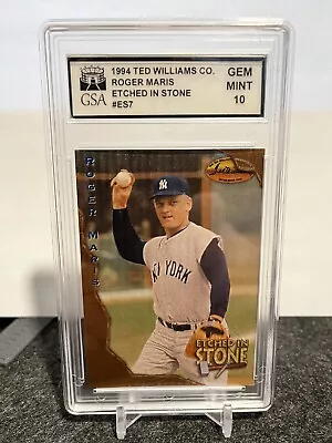 1994 Ted Williams Etched In Stone #ES7 Roger Maris GSA Gem Mint 10 Graded Card • $8.99