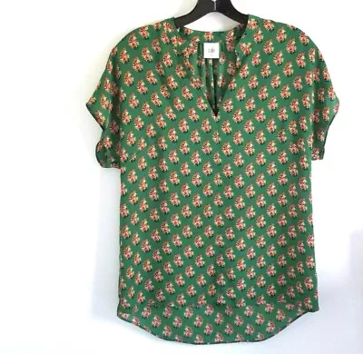 Cabi Sz L Green Floral Print Tunic Top Blouse High Low Hem • $24.99