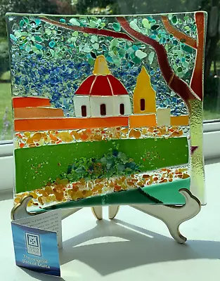 MDina Glass 8.5  X 8.5  Malta Scene Fused Art Glass Mediterranean • $75