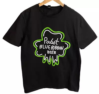 Black Pabst Blue Ribbon Beer Shamrock Graphic T-Shirt Tee Men’s Size Medium • $12.99