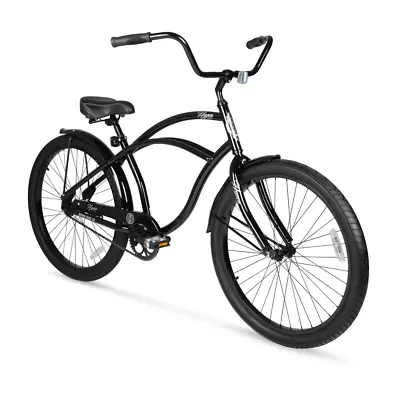 26  HYPER Mens Beach Cruiser Black Bicycle Alloy Wheels Steel Frame Comfort Seat • $174.39