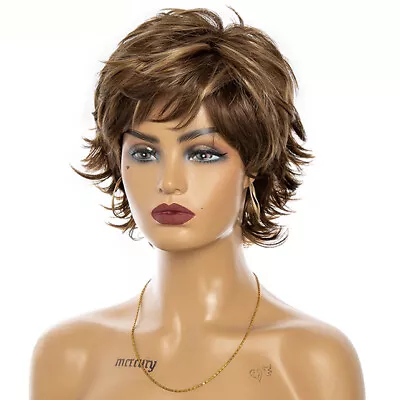 Women Wig Short Layered Shaggy Wavy Synthetic Ladies Cosplay Full Wigs • $12.98