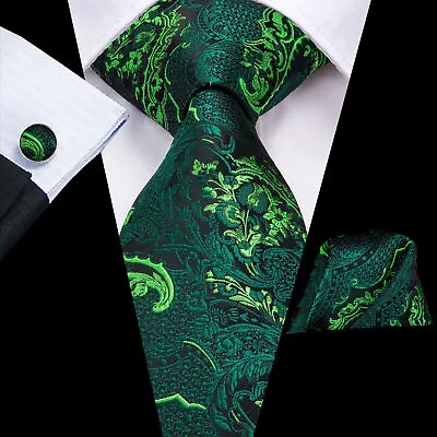 Men's Tie Silk Classic Wedding Necktie And Pocket Square Cufflinks Set Paisley • £6.99