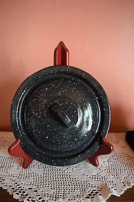 Vintage Black & White Speckled Enamelware Pot Lid~8  • $25
