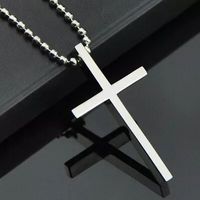 Simple Stainless Steel Silver Tone Cross Pendant Chain Necklace For Men Women • $0.99