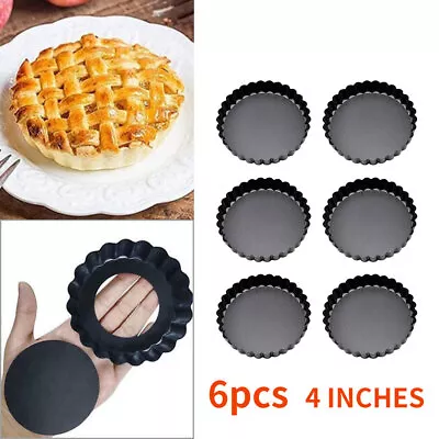 6×/Set Non Stick Quiche Pans Removable Bottom Mini Tart Pans Set Tart Tins Cases • £12.26