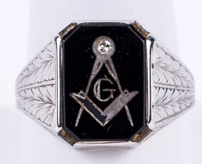 Vintage Masonic Ring 18K White Gold ( ORIGINAL )(( Antique Ring )) Approx 8.3g • $899.99