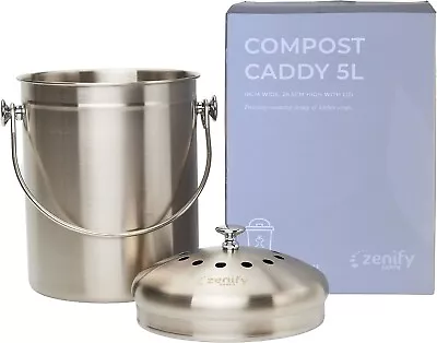 Zenify Earth Stainless Steel Compost Bin Kitchen Countertop 5L - Odourless Doubl • $67.99