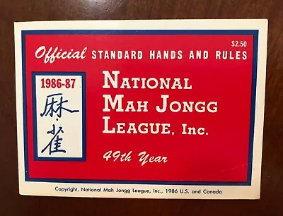 1986-1987 Official Standard Hands And Rules Mah Jongg League Card Very Nice. • $10.99