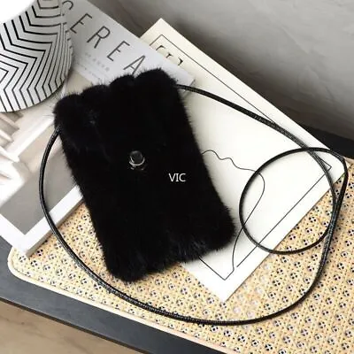 Womens Small Real Mink Fur Bag Purse Wallet Phone Pouch Party Crossbody Bag • $34.52