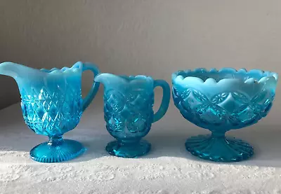 Antique FENTON Turquoise Glass Bowl & Two Jugs • £4.99